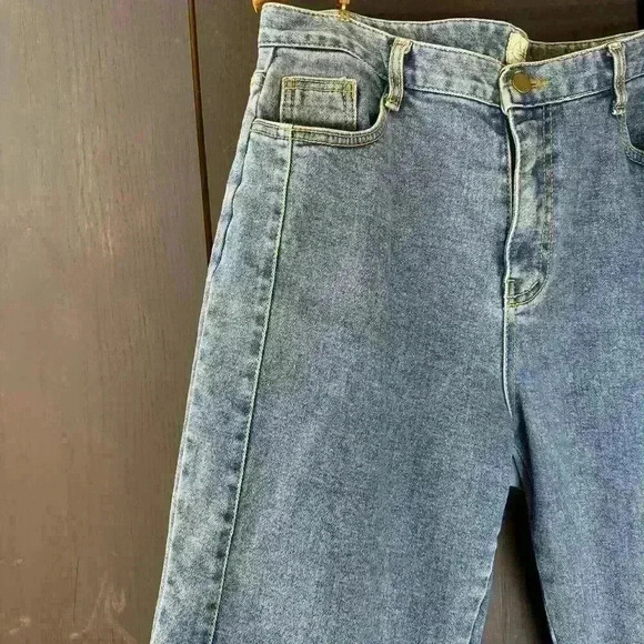 Coca Realdeni Korea 32 Jeans Cropped Frayed Thick Womens Pants Denim Trendy‎ - Picture 7 of 13